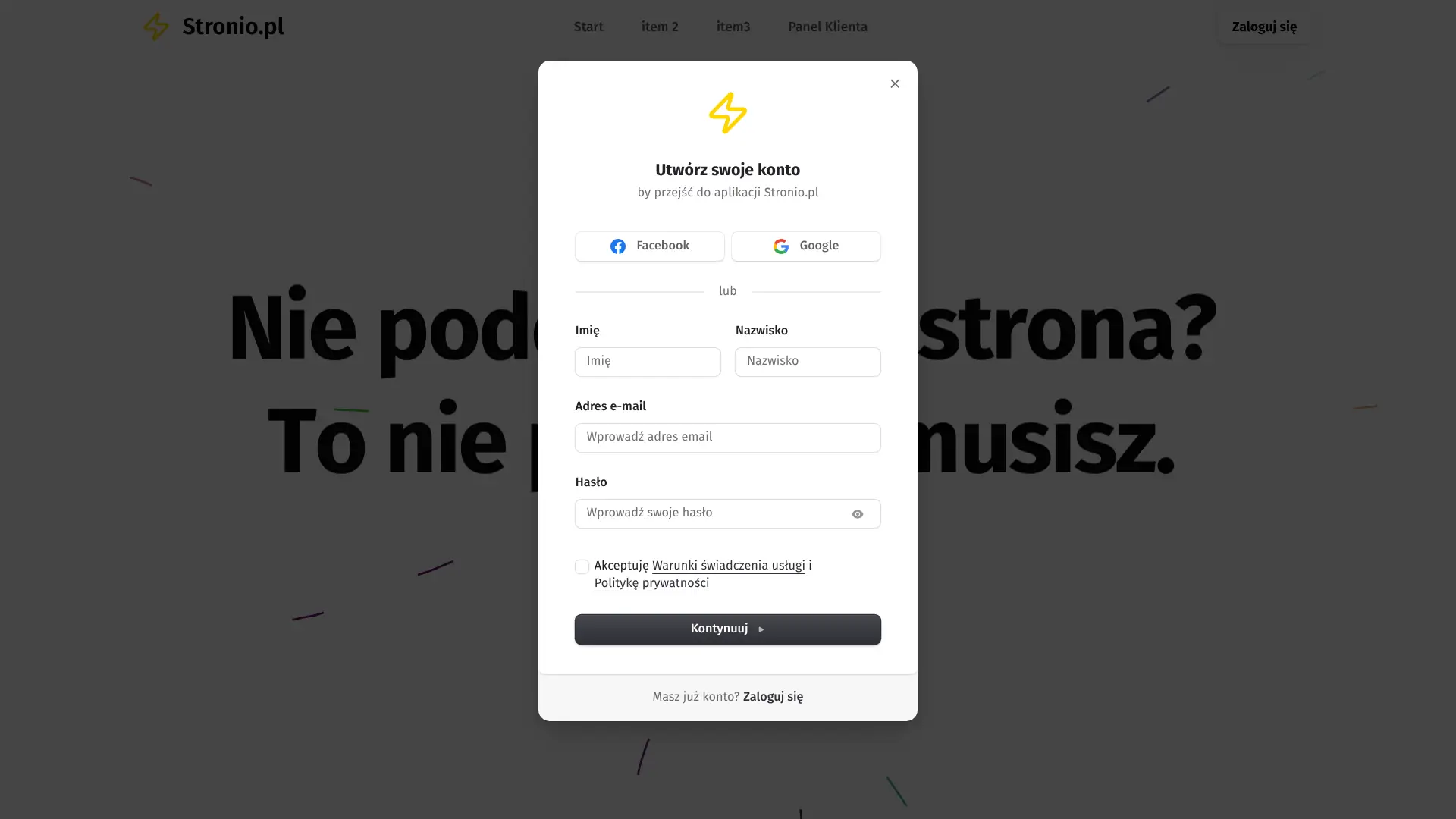 Sposób rejestracji w Stronio.pl